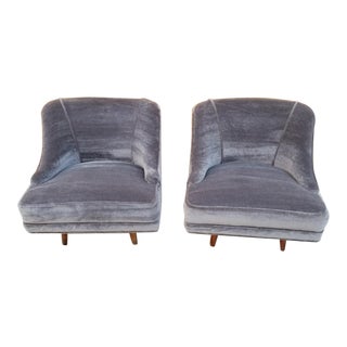 Mid Century Modern Swivel Lounge Club Chairs Newly Upholstered - Pair For Sale