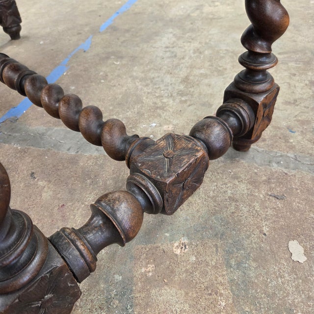 Mid 19th Century Jacobean Carved Oak Barley Twist H-Stretcher and Leg Writing Table For Sale - Image 11 of 18