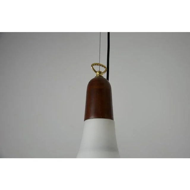 Mid-Century Modern Italian Pendant Lamps in Teak and Opal Glass, 1960s, Set of 2 For Sale - Image 9 of 14