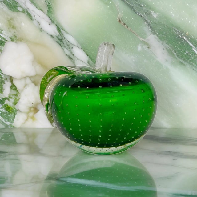 Glass Vintage Italian Murano Attributed Glass Apple Sculptural Paperweight For Sale - Image 7 of 7