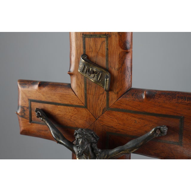 French Oak and Copper Crucifix, 1920 For Sale - Image 6 of 13
