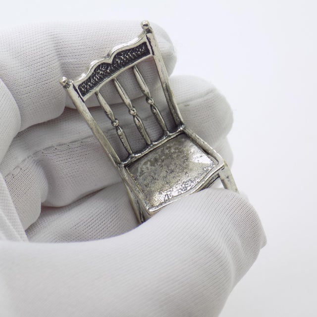 1970s Vintage Italian Handmade Genuine Sterling Silver 925 Chair Figurine, 1970s For Sale - Image 5 of 15