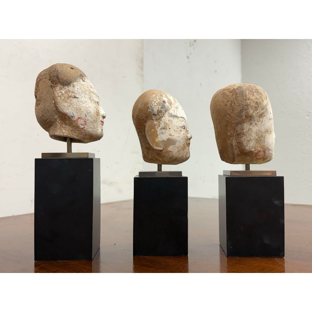 Asian Vintage Asian Heads + Bases, Set of Three For Sale - Image 3 of 12