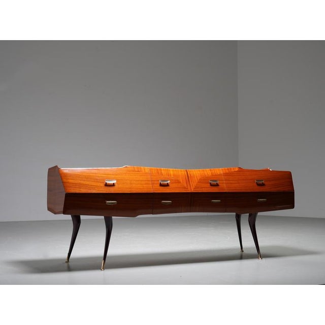 Italian Wood, Glass and Brass Credenza with Mirror, Italy, 1960s For Sale - Image 4 of 14