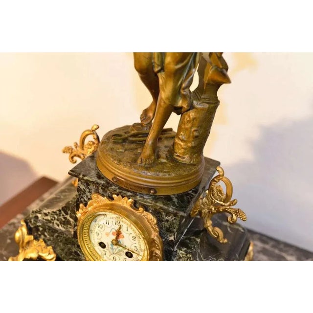 Metal Vintage Mantel Clock in Marble & Bronze For Sale - Image 7 of 11