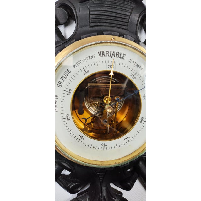 Gothic 19th Century Medieval Revival French Wall Barometer With Knight's Helmet, Swords, and Heraldic Motifs For Sale - Image 3 of 8