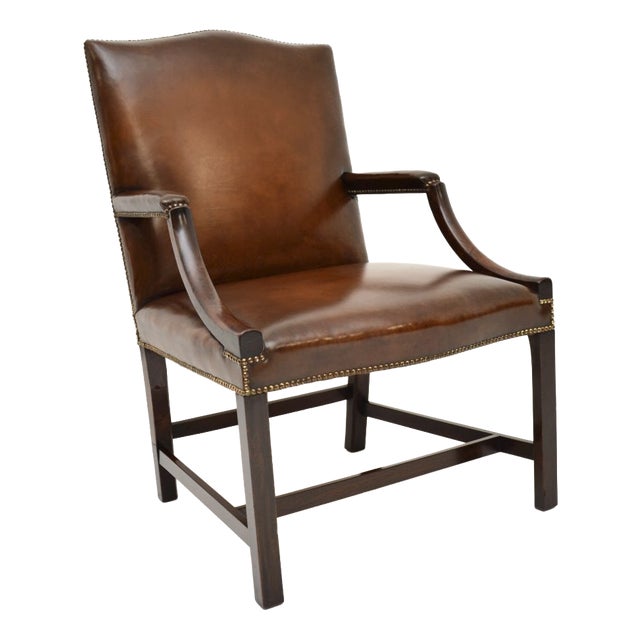 Georgian Leather Gainsborough Armchair, 1790s For Sale