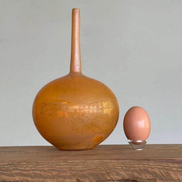 Vintage Italian Modernist Hand-Blown Orange Peach Glass Vase, Signed For Sale - Image 4 of 12