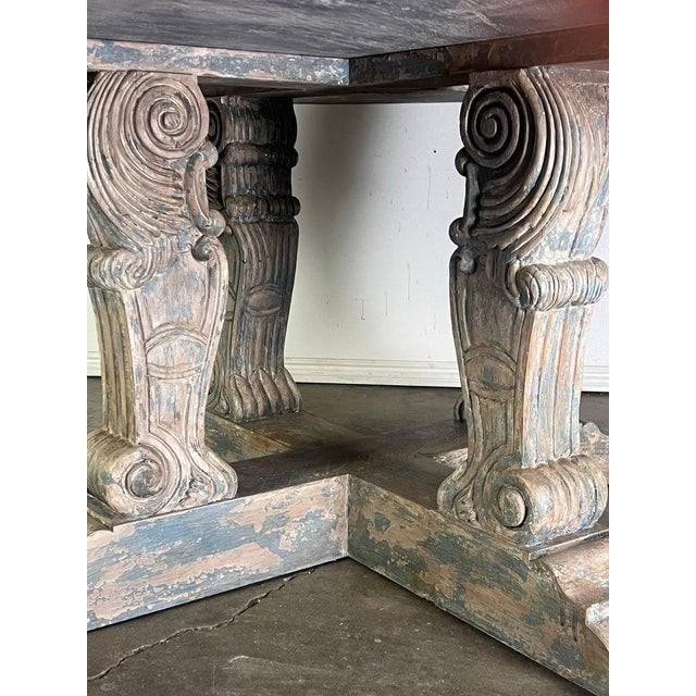 Monumental Round Dining Table, Distressed Neoclassical Style For Sale - Image 9 of 18