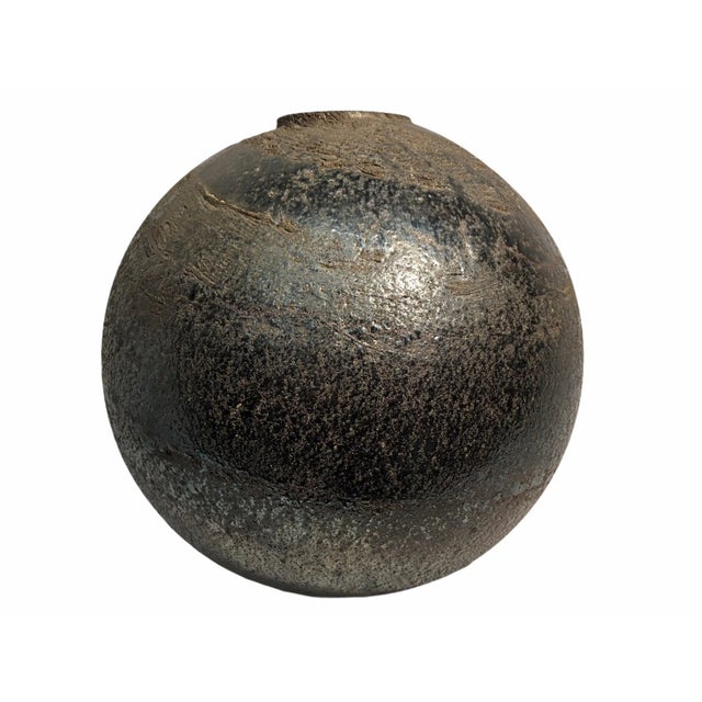 Vintage Metallic Black Iridescent Toned Italian Textured Glass Vase For Sale - Image 9 of 9