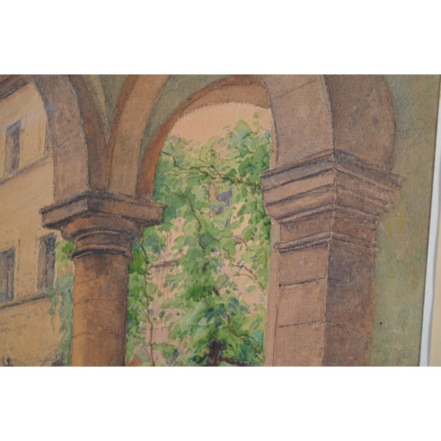 Emile Goussery (French 1867-1941) "The Cloister - Ursuline Convent" Watercolor Signed and Dated 1938 For Sale - Image 9 of 12