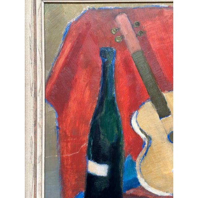 Rn, Still Life with Guitar and Wine Bottle, 1949, Oil Painting on Canvas, Framed For Sale - Image 8 of 18