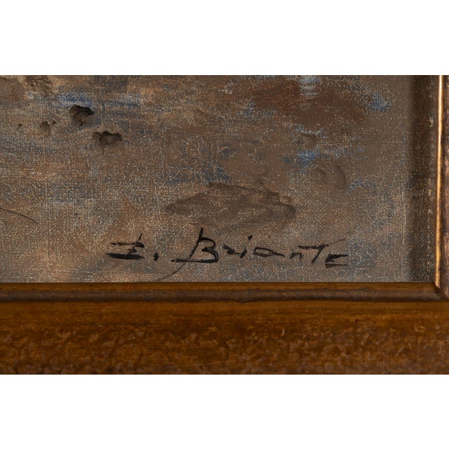 Dimensions without frame: 43,8 x 30 x 2 cm. Signed "E. Briante" in the lower right corner. This expressive oil painting...