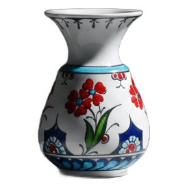 Handmade Ceramic Petite “Kandil” Vase (15cm) – Red Spring Blossoms – Traditional Iznik Decor For Sale