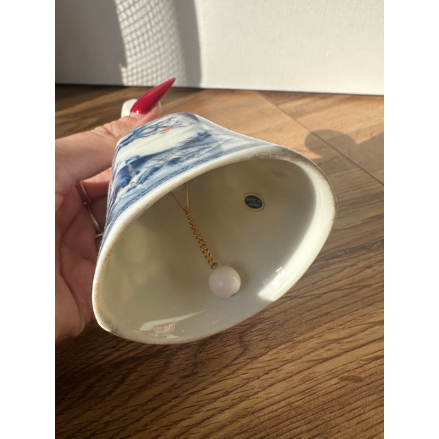 1970s Small Vintage Blue and White Asian Ceramic Bell For Sale - Image 5 of 8