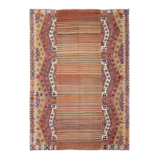 Unique Large Vintage Turkish Kilim Rug - 9`4" X 12`10" For Sale