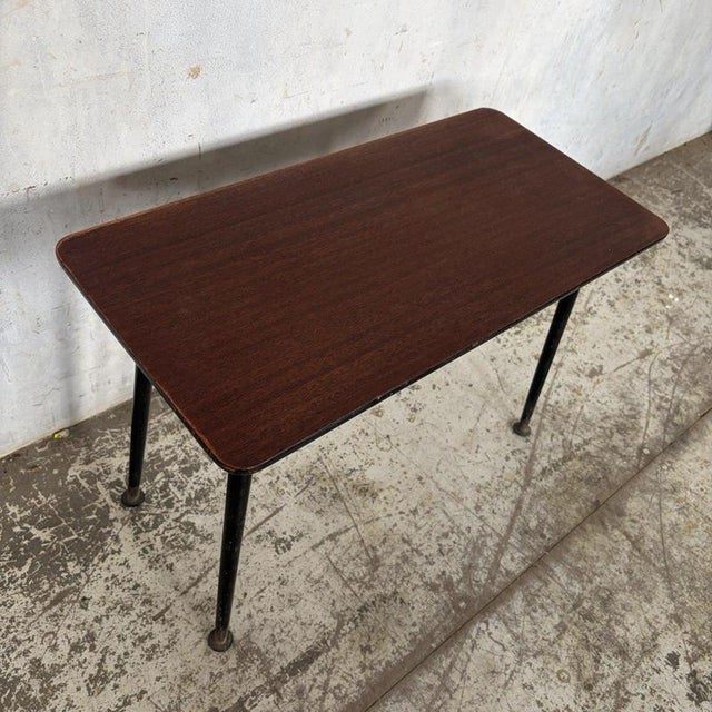 Metal Mid-Century Teak-Effect Coffee Table with Black Sputnik Metal Legs, 1960s For Sale - Image 7 of 10