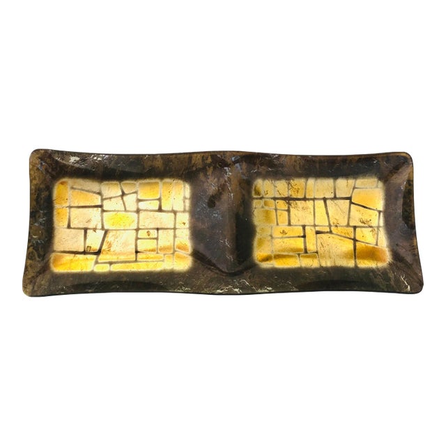 Midcentury Signed " Talbett" Glass Platter 2 Parts Divided Serving Tray For Sale