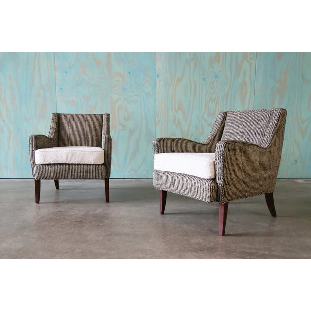 Ernst Schwadron 1950s Ernst Schwadron Style Black and White Wool Boucle Lounge Chair Pair For Sale - Image 4 of 16