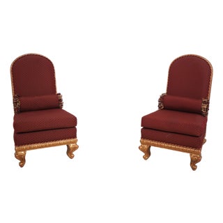 Pair Gold Giltwood Ornate Carved Frame Bergere Chairs For Sale