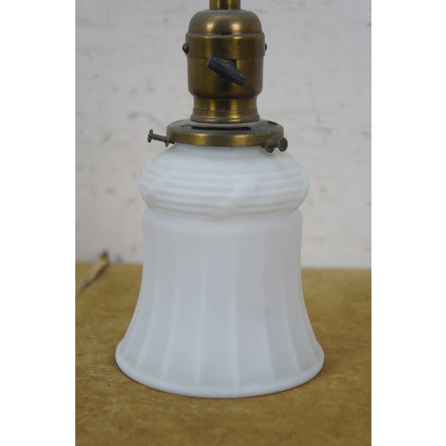 Brass Antique Victorian Brass Milk Glass Stick Pendant Ceiling Light 35" For Sale - Image 8 of 13