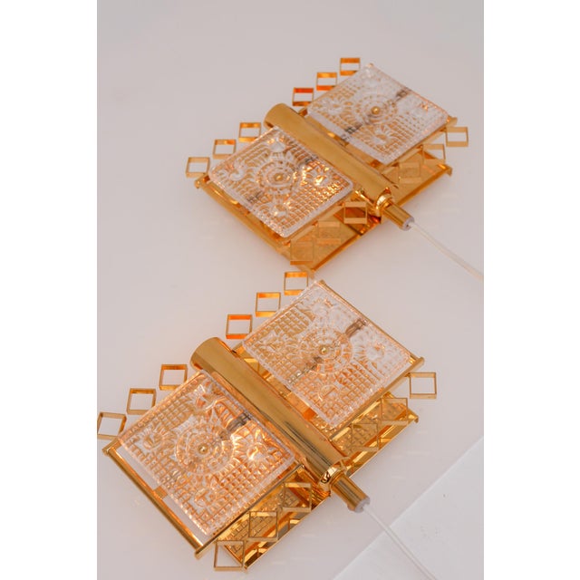 Wall-Mounted Sconces in Glass and Brass Lamps by Carl Fagerlund for Orrefors, Sweden, 1970s, Set of 2 For Sale - Image 11 of 14