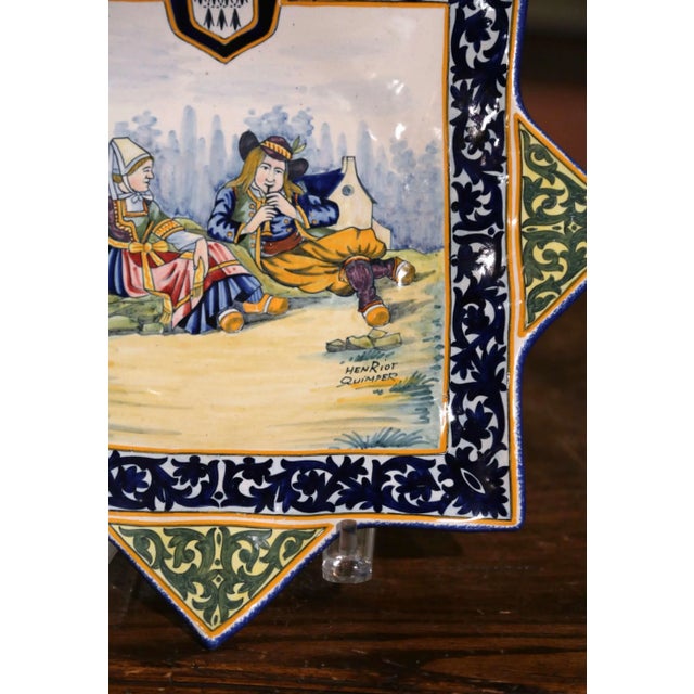 Yellow Early 20th Century French Henriot Quimper Painted Faience Wall Platter For Sale - Image 8 of 12