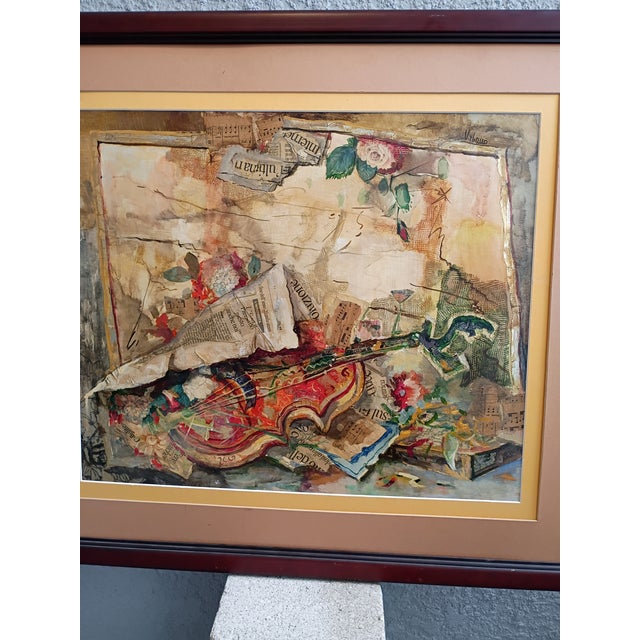 1960s Vittorio Turo Mid-Century Original Trompe Violin Collage – Framed 33" X 26" For Sale - Image 13 of 13