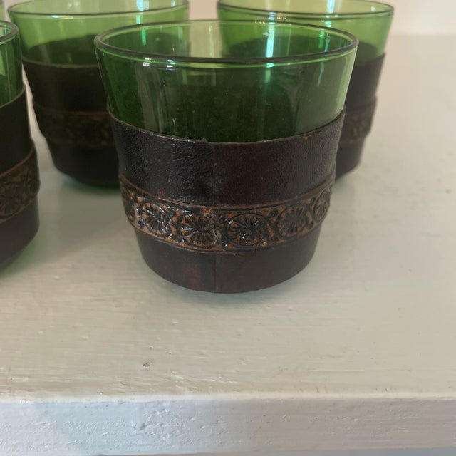 Vintage Leather Wrapped Green Shot Glasses Set of 5 Chairish