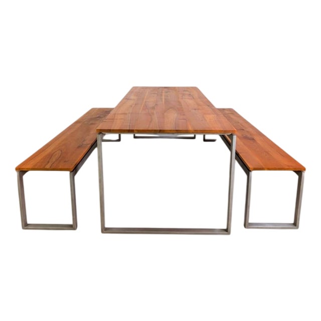 Industrial Dining Table and Benches, Set of 3 For Sale