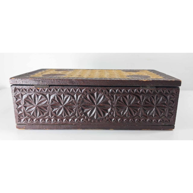 18th or 19th Century American Folk Art Chip Carved Polychrome Box For Sale - Image 11 of 18