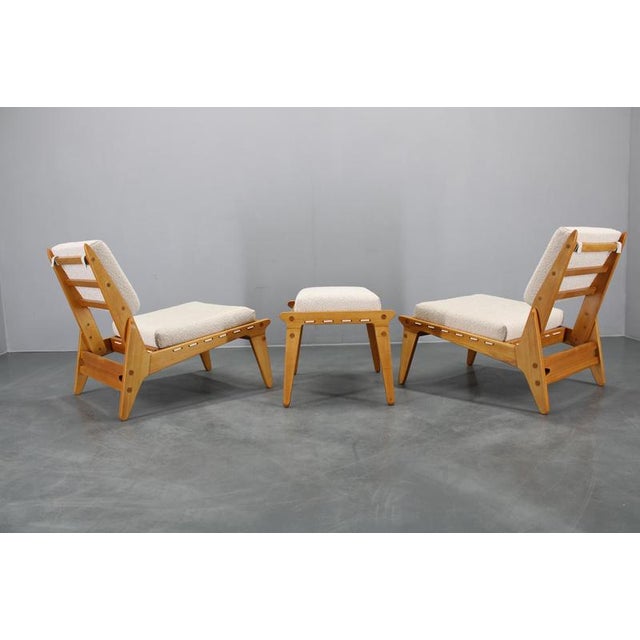 1950s Hunting Chairs and Ottoman attributed to Uno and Östen Kristiansson, 1950s, Set of 3 For Sale - Image 5 of 13