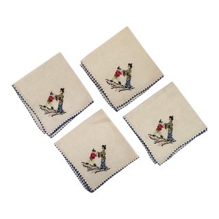 Vintage Asian Scene Embodied Cocktail Napkins For Sale