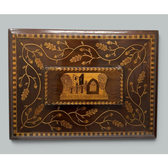 Wood Antique Irish Castle Ruins Killarney Killarneyware Arbutus Wood Jewellery Casket For Sale - Image 7 of 17