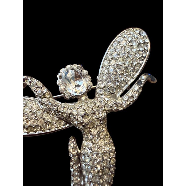 Vintage Signed KJL Rhinestone Fairy Godmother Brooch Pin With Star Wand For Sale - Image 4 of 7