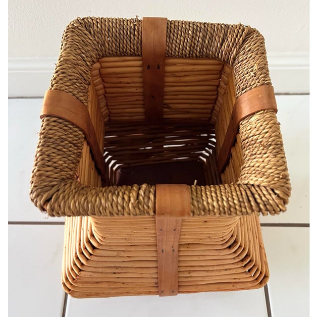 Wood Vintage Rattan Coiled Pencil Reed Vase For Sale - Image 7 of 8