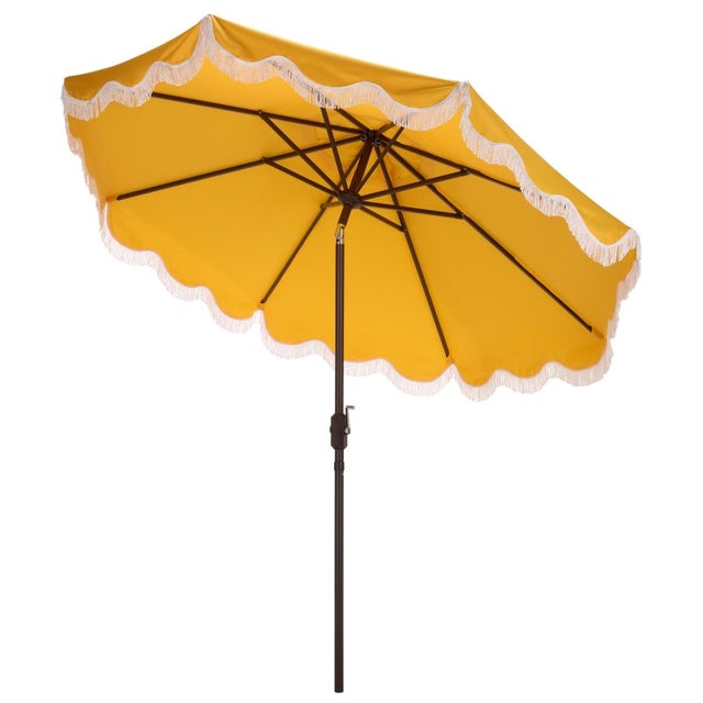 Metal Torsa 9 Ft Crank Umbrella, Yellow/Brown Pole For Sale - Image 7 of 9