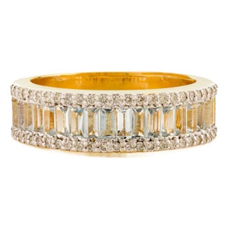 14k Gold Baguette Cut Topaz Diamond Cocktail Band Ring Size 7 For Sale