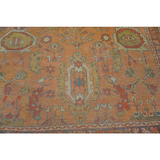 Peach Graceful Antique Turkish Oushak Small Rug With Subtle Pastel Allover Design For Sale - Image 8 of 12