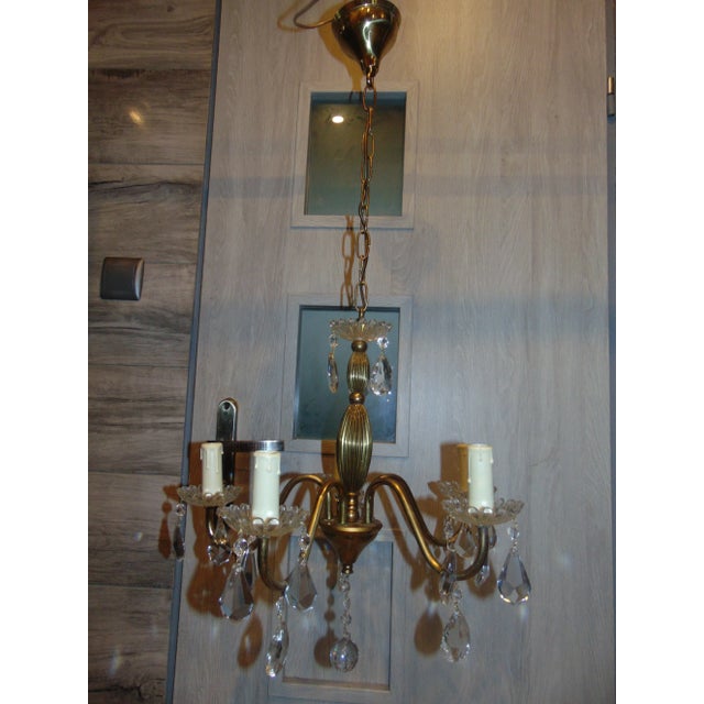 Brass Chandelier with Crystals, 1950s For Sale - Image 12 of 12