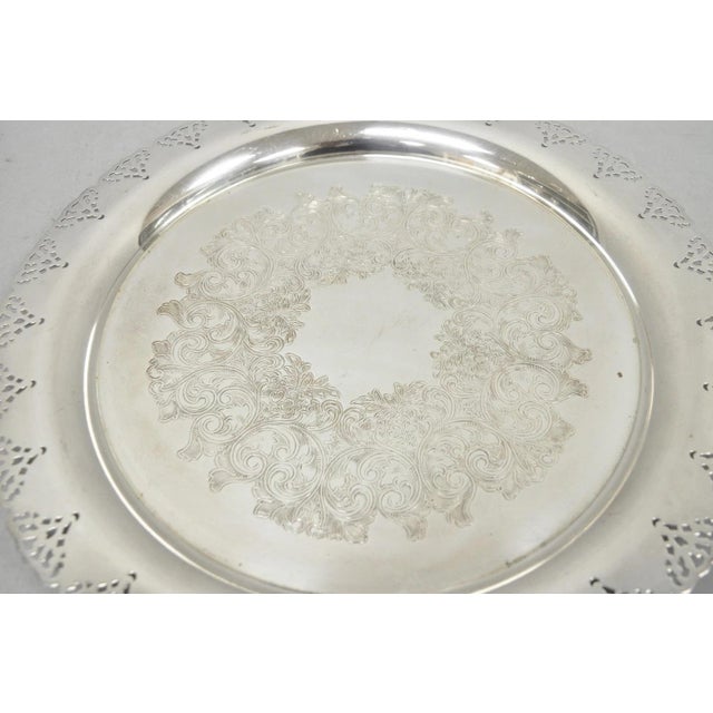 Vintage Victorian Style Round Silver Plated 15" Bar Serving Platter Tray For Sale - Image 4 of 11