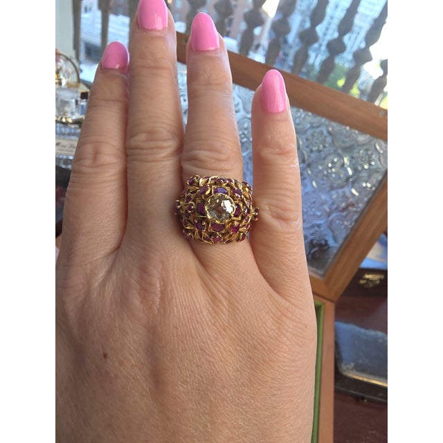 Vintage 21k Gold Ruby and Diamond Dome Cocktail Ring, Size 6.75 For Sale In Los Angeles - Image 6 of 6
