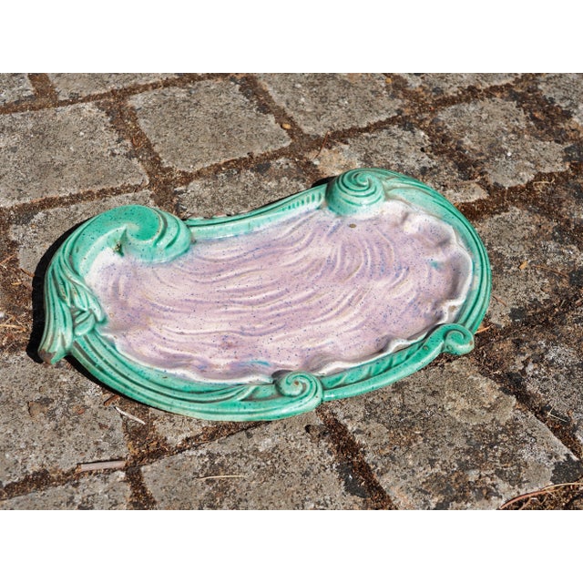 1900 French Majolica Art Nouveau Large Turquoise and Purple Oyster Shaped Dish or Tray For Sale - Image 10 of 11