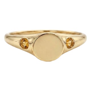 Golden Citrine Signet Ring | 18k Yellow Gold Plated Blank Disc Band | Minimalist November Birthstone Ring Us 7 For Sale