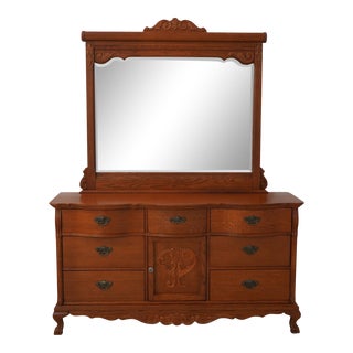 Lexington Victorian Sampler Oak Dresser W. Mirror For Sale