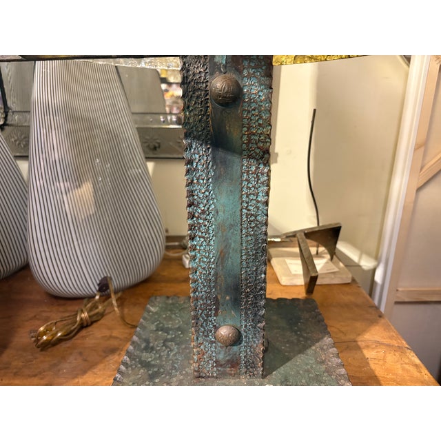 Mid-Century Modern 1970s Italian Brutalist Iron and Glass Lamp by Longobard. For Sale - Image 3 of 15