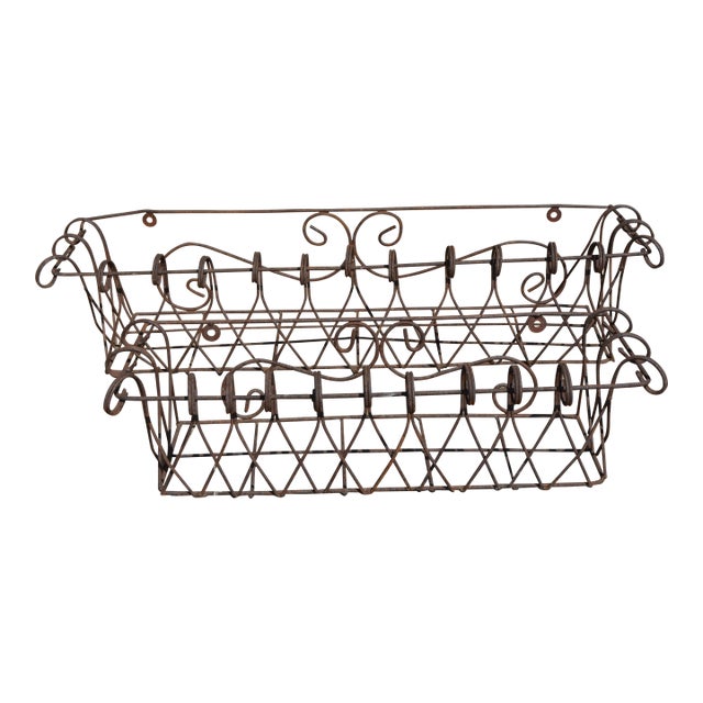 Vintage Pair Brown Scroll Metal / Wire Rectangle Wall Planters Window Boxes For Sale