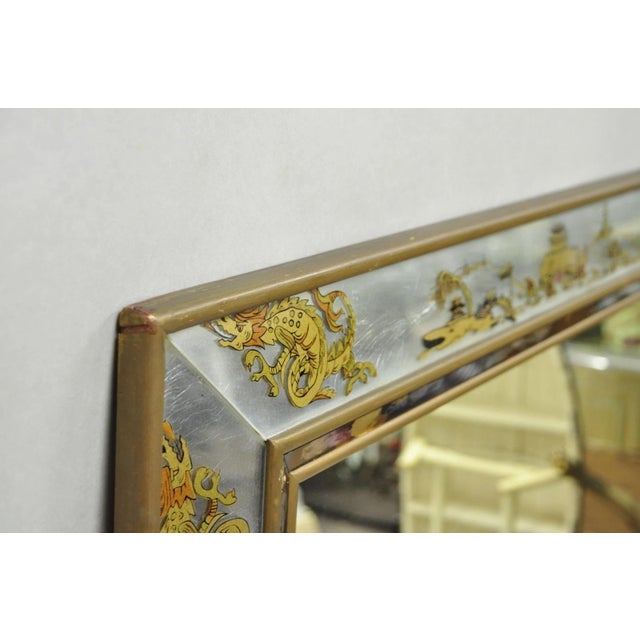 Vintage Chinoiserie Figural Eglomise Reverse Painted Oriental Wall Mirror For Sale - Image 15 of 18