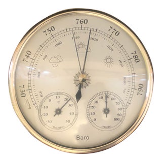 Vintage Round 3-in-1 Weather Station – Barometer, Thermometer & Hygrometer For Sale