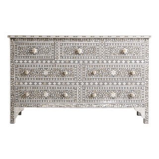 Arabesque Mother of Pearl Inlay Seven Drawer Dresser by House of Jaipur For Sale